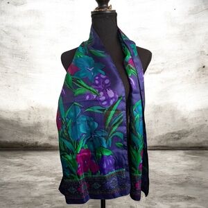 Vibrant Floral Scarf - Blue and Pink